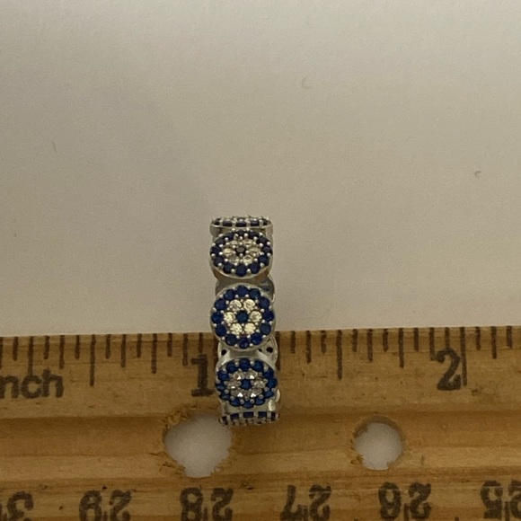 925 Silver band ring evileye blue / clear cz stones - Picture 3 of 4